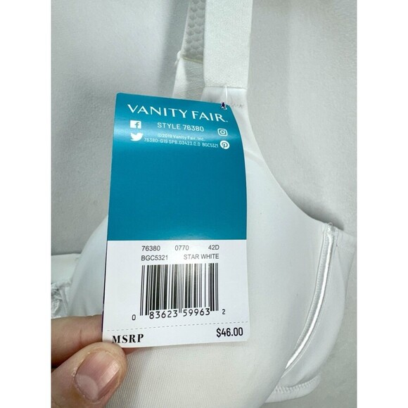 Vanity Fair Beauty Back Smoothing Full Figure Bra 42D Star White Underwire 76380 - Picture 7 of 8